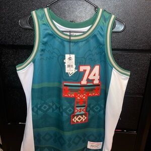 Men's Green and White Jersey with Red Accents